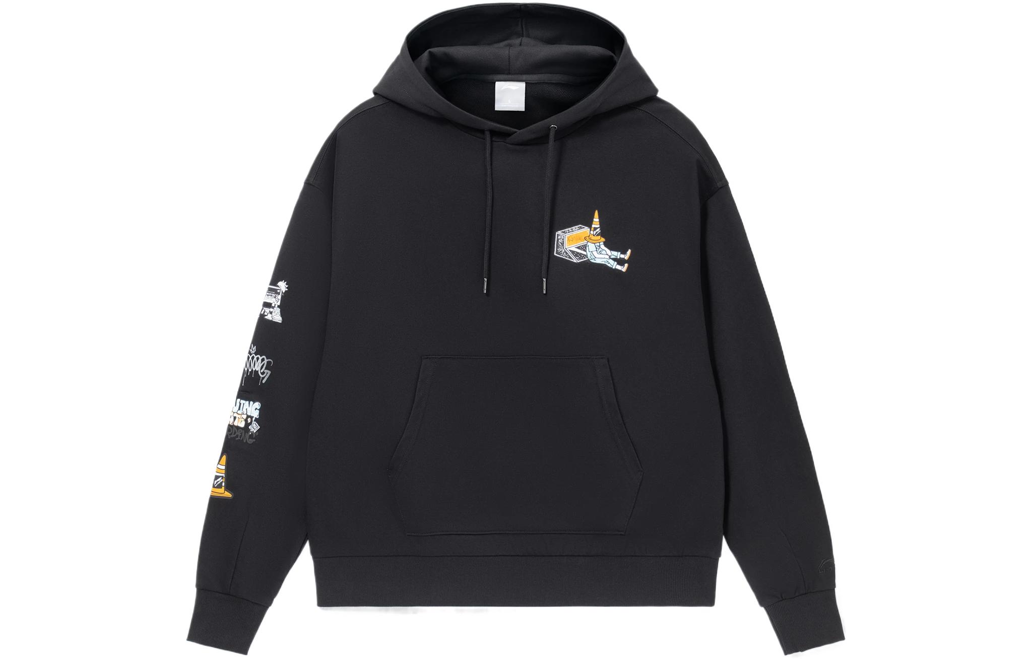 Свитшоты для скейтбординга Li Ning Мужские Черные С капюшоном Средняя Посадка Обычная AWDS177-4 L