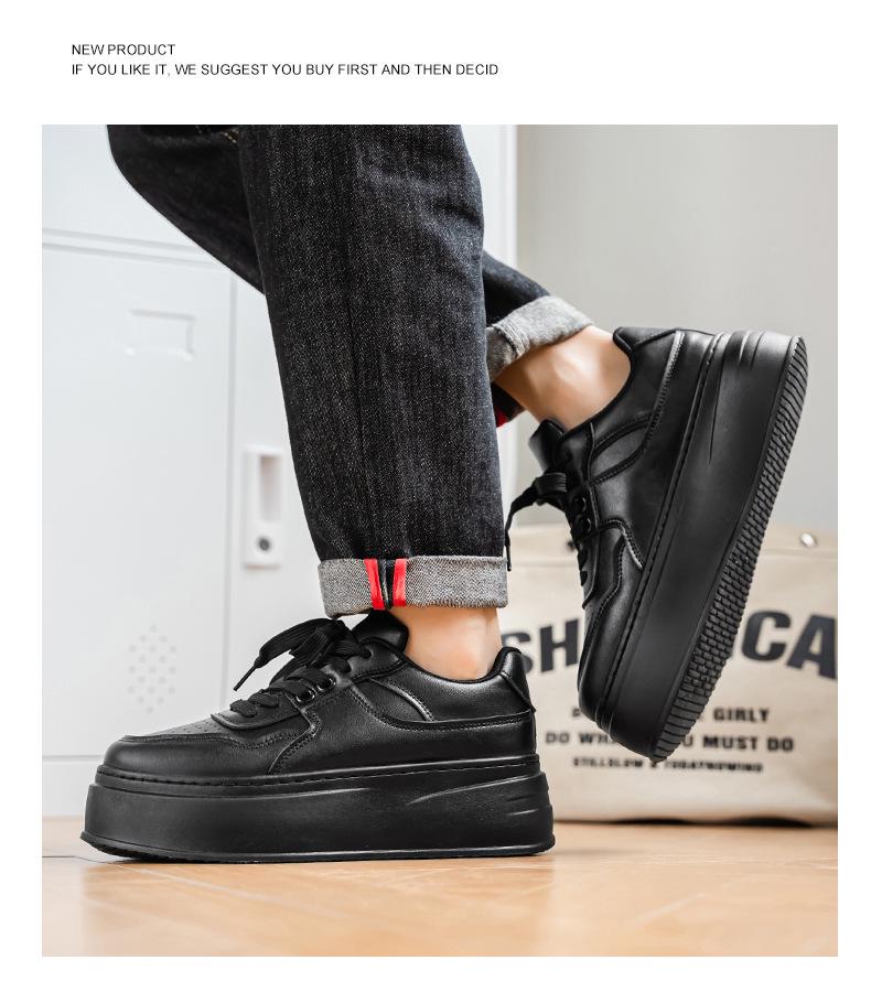 Herren Herbst Atmungsaktive Koreanischer Stil Dicksohlige Freizeit-Sneaker mit Unsichtbarem Höhenerhöhendem Weißem Design