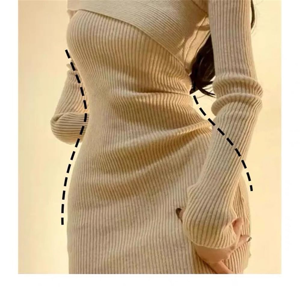 Knit Sexy Mini Dress with Long Casual Ribbed Winter [SDSXZWG] Women's Dress, Neckline, Sleeves, Off-the-Shoulder, Sweater, Knit, Elegant, Spring,