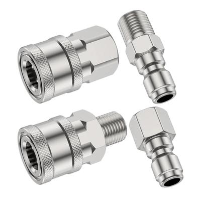 Professional 1/4" NPT Quick Releases Pressure Washer Hose Adapters, 4Piece Corrosion Resistant Stainless Steel Connector