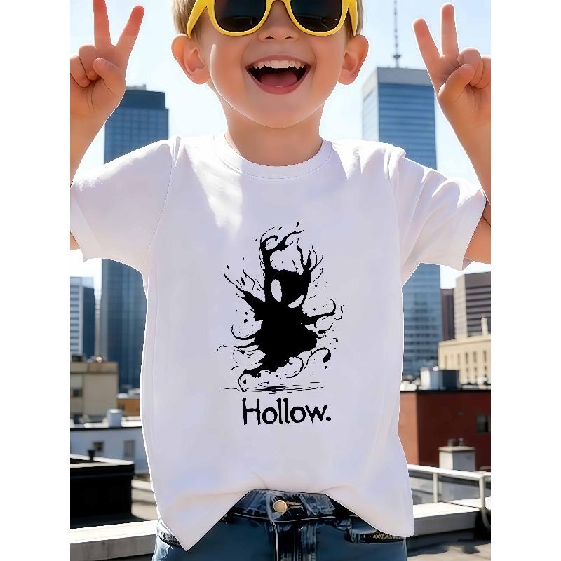 

European sizes Boys Fashion T-Shirt, Round-neck Knit Top, Featuring a Splatter Art Design of a Game Character on the Front 164cm білий