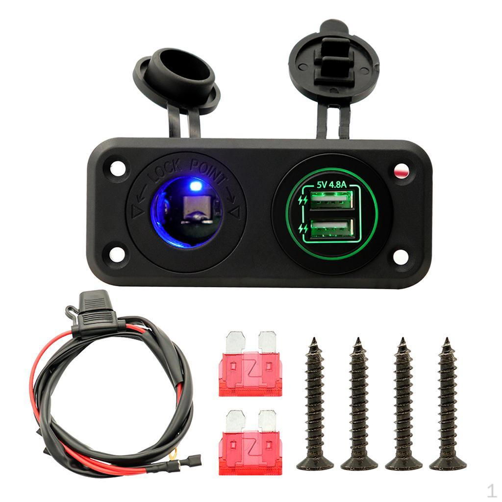 

Dual Panel with Screw Waterproof Adapter Kit USB Ports for 12V-24V Marine RV, Lights