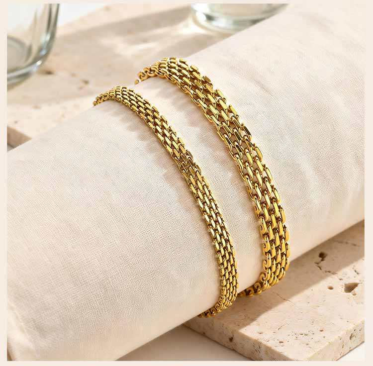 Waterproof Mesh Chain Anklet18k Gold Plated Tarnish Free Flat Mesh Link Women's Anklet Bracelet Summer Foot Accessories