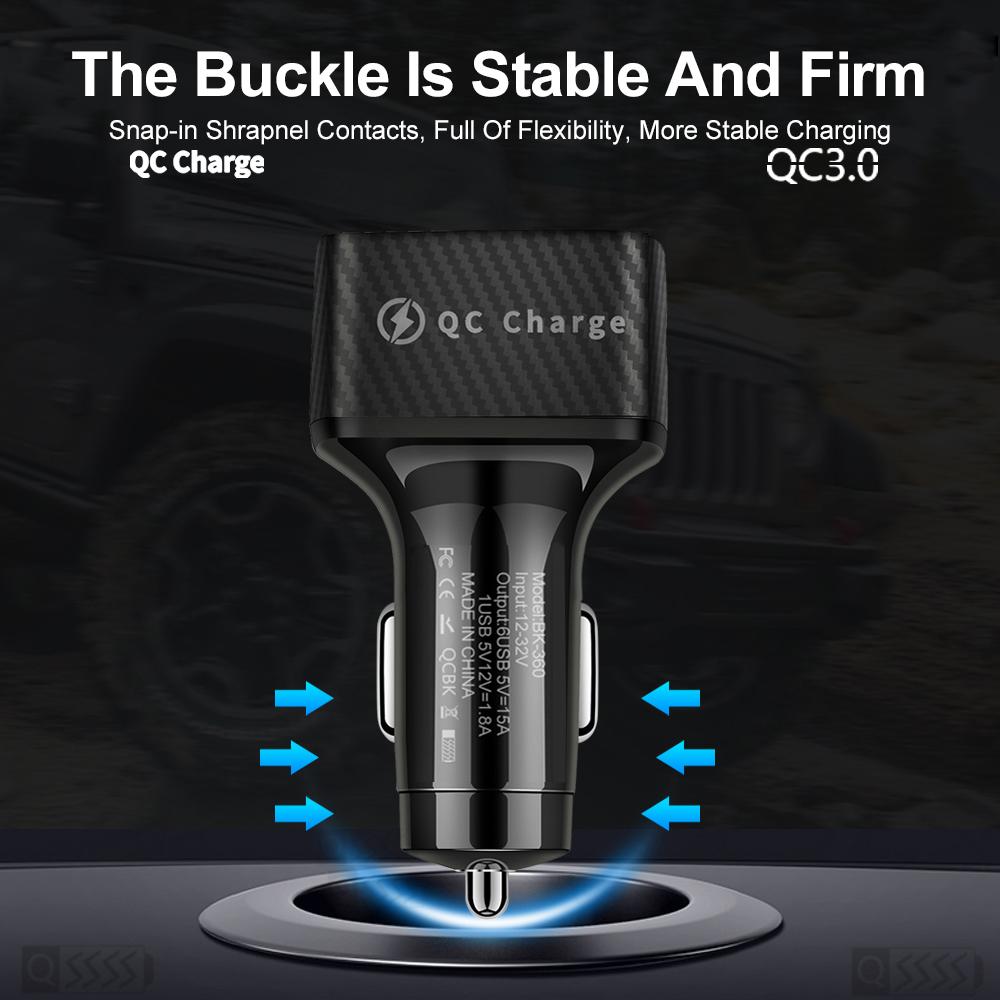 6 Ports USB Car Charger QC 3.0 Quick Charge Phone Charger For Cars 33W Fast Charger  For iPhone 13 12 11 Samsung Xiaomi