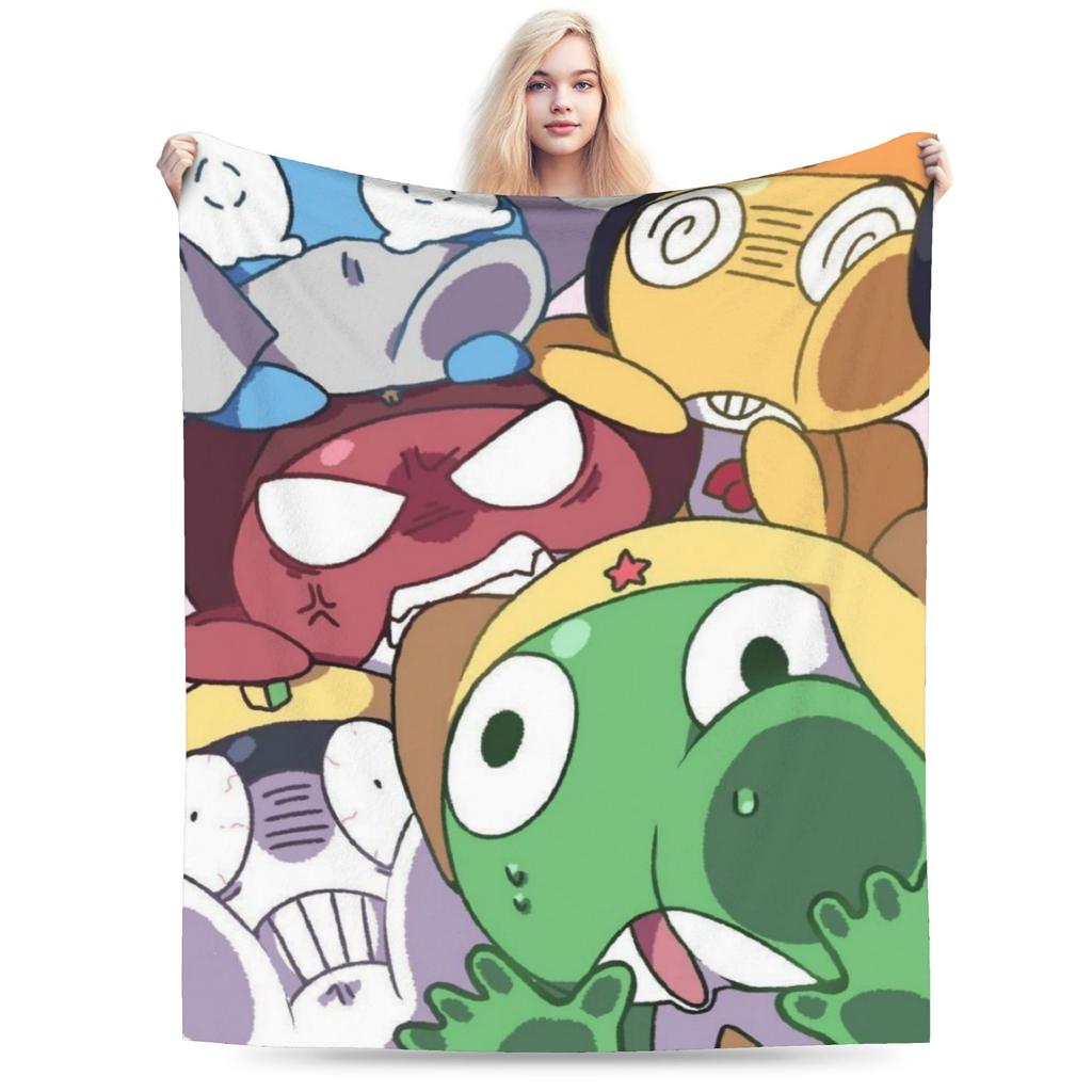 Super Soft Keroro Frog Cartoon Throw Blanket Premium Fleece Flannel Lightweight Bed Blanket Super Cozy Blankets All Season Use