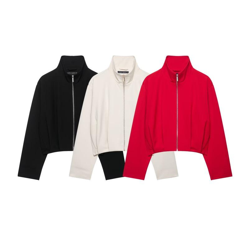 Women High Neck Long Sleeve Zip Pilot Short Jacket