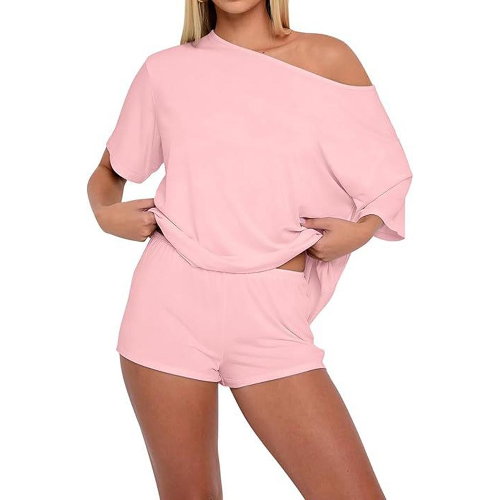 Women's Two Piece Lounge Set Knit Top and Shorts Set Casual Relaxed Fit Soft Fabric Lightweight Summer Outfit