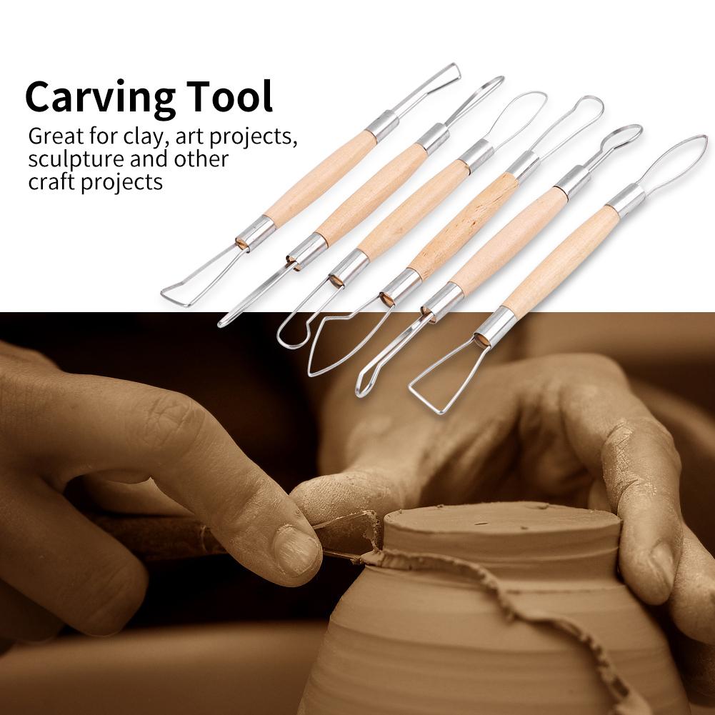 Double Head Ribbon Tool Wooden Handle Wax Pottery Clay Carving Sculpture DIY Craft Set