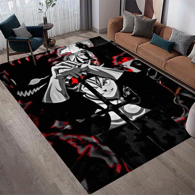 Asta Black Clover Home Sofa Decoration for Living Room & Bedroom, Non‑Slip Play Flannel Floor Mat for Game Room
