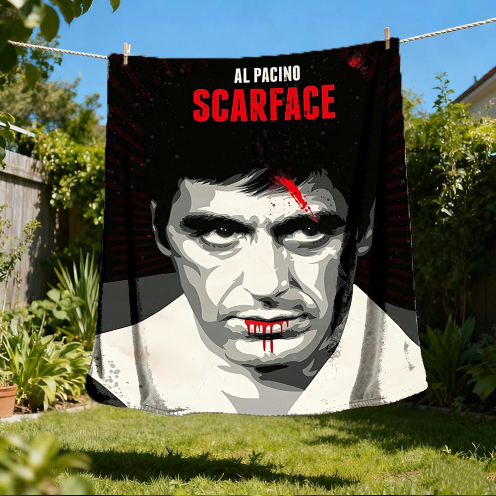 1pc Scarface Outdoor Flannel Blanket for Girls Soft, Lightweight Throw Perfect for Camping, and Gifting, Digital