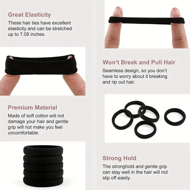 50 Pcs Seamless Hair Ties, 4cm Solid Color Elastic Hair Bands for Women Girls Ponytail