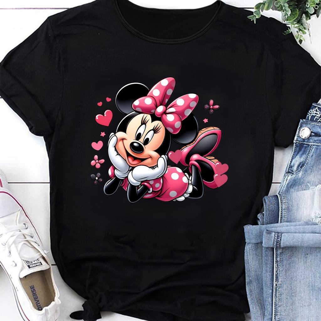 Summer New Mickey Minnie Print Fashionable Unisex Plus Size Tshirt Cotton Y2K Loose Casual Trend Versatile Short Sleeved Clothing