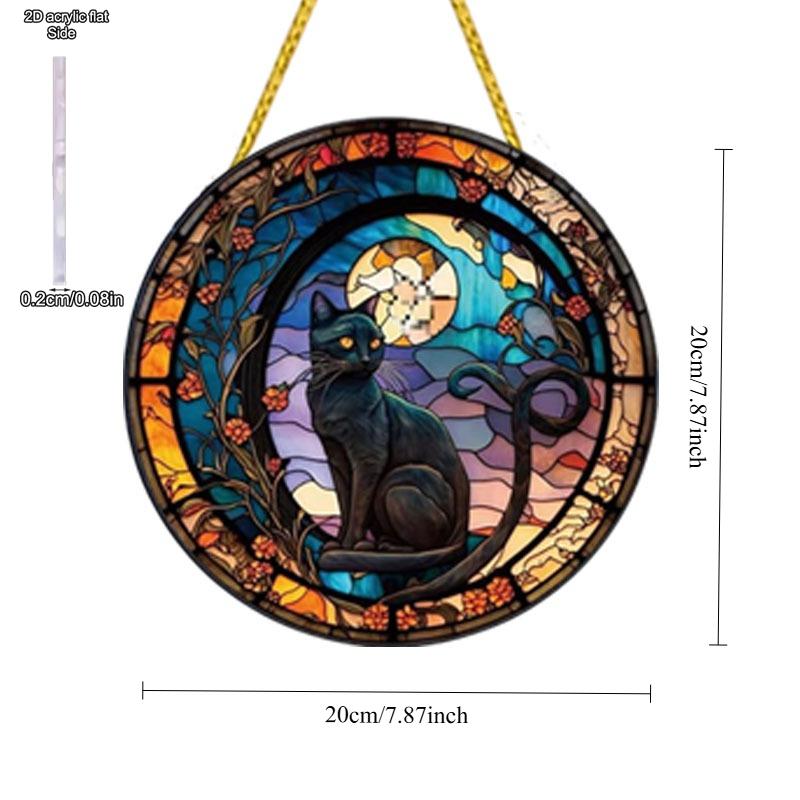 Black Cat Theme Sun Catcher Acrylic Hang Sign, Nurseries, Vintage Home Decor Wall for Bar Kitchen, Restaurant Shop Wall Decor, Garden Decoration, Vint