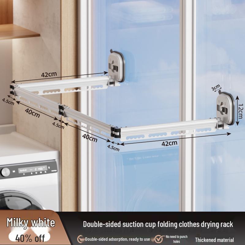 "Punch-Free Suction Cup Folding Clothes Rack - Telescopic Invisible Balcony Rod"