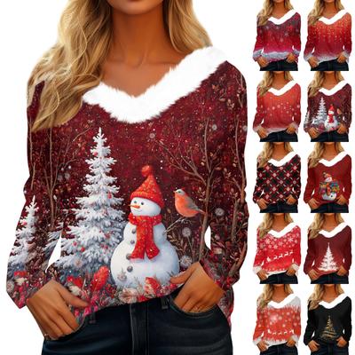 Langarmshirts für Damen, süße Oberteile, Weihnachtsdrucke, T-Shirts, Blusen, lässig, Übergröße, Basic-Oberteile, Pullover