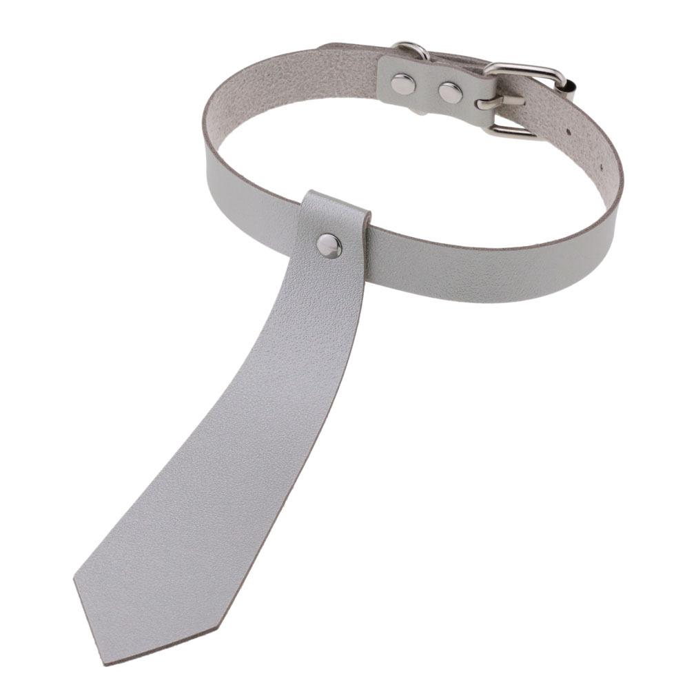 Fake Tie Integrated PU Leather Choker, Punk Tie Style Neckband Necklace