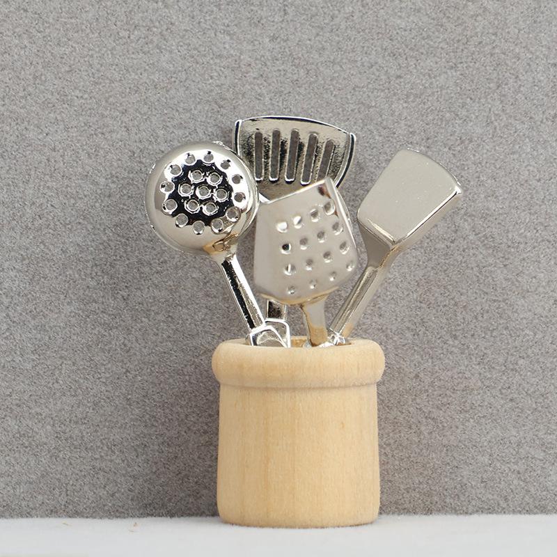 1Set 1/12 Dollhouse Simulation Miniature Spatula Spoon Set Doll Home Kitchen Utensils Decor Dolls House Pretend Play Toys