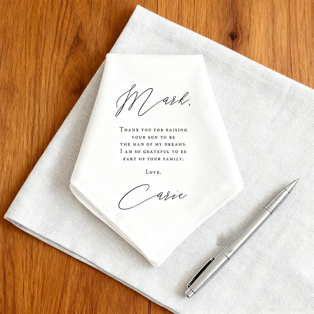 Personalized Father in Law Wedding Gift From Bride Handkerchief for Father of The Groom Gift Wedding Day Engagement Keepsake