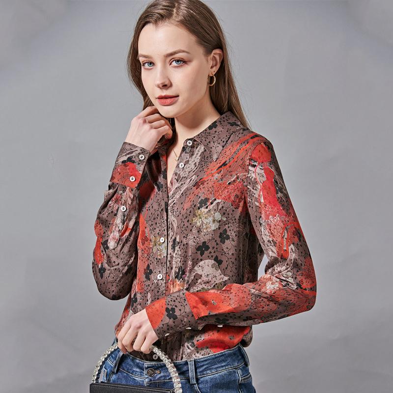 Hangzhou Women's Printed Stretch Silk Lapel Shirt