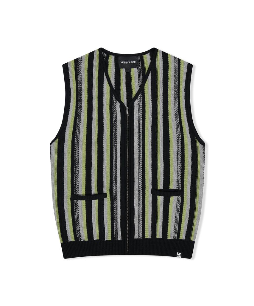 Yeseyesee Stripe Knit Zip-Up Vest Black
