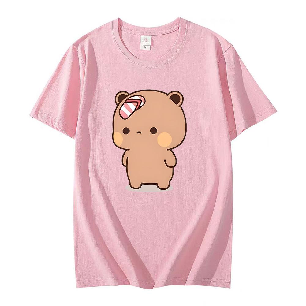 Couple Bubu Is Throwing Flip-flops At Dudu T-shirt Funny Valentines Day Clothes Cute Panda Bear Bubu Dudu Tops Y2k Cotton Tshirt