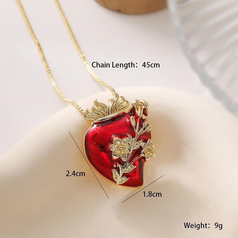 Fashion Red Oil Dripping Heart Pendant Necklaces For Women Gold Color Copper Party Jewelry Female