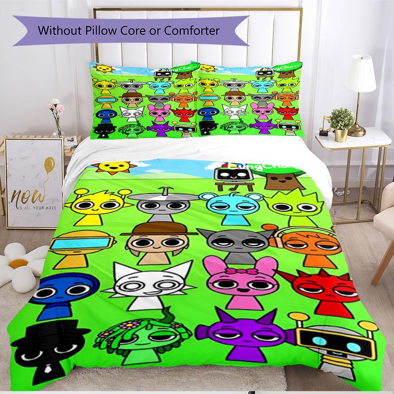 3pcs Duvet Cover Set (1*Duvet Cover + 2*Pillowcase, Without Core), Sprunki Game Print Soft All‑Season Bedding Set, Home Bedroom Decor Gift