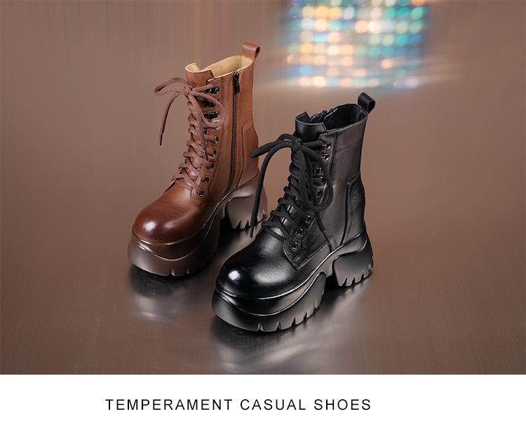 Women's Small Leather Martin Boots - Black British Style, High-Heel, Short, 2025 Autumn/Winter