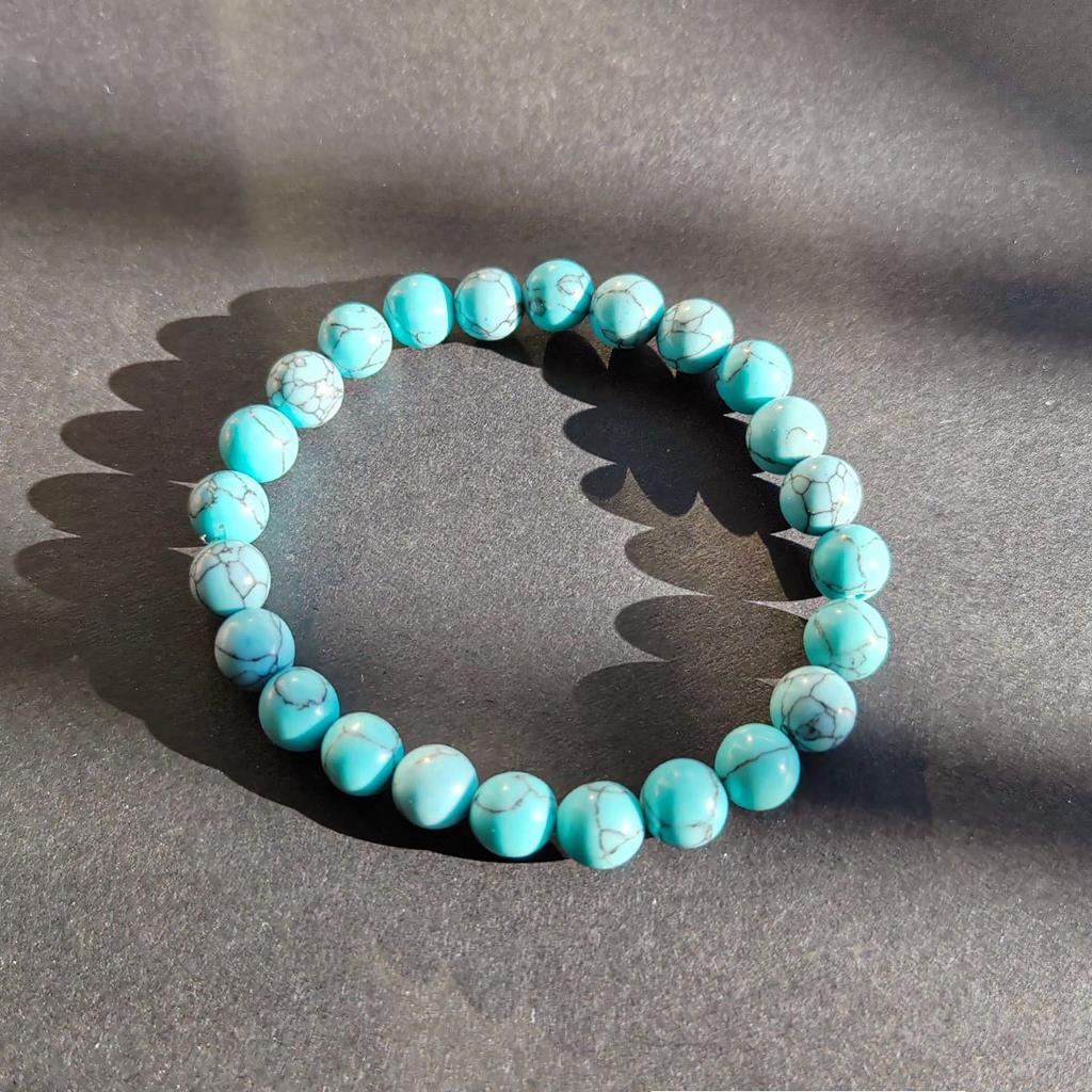 Single Natural Stone Beaded Elastic Bracelet | Turquoise/Red/White Marble Pattern Gem Wristband, Suitable for Daily Wear, Vintage and Simple Style
