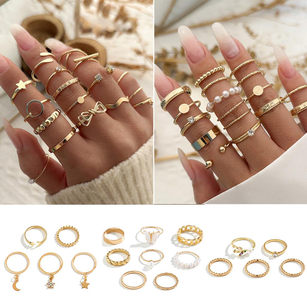 Mix And Match Stacked Star And Moon Ring Set For Women, Personalized Micro-Inlaid Butterfly Geometric Ring Jewelry