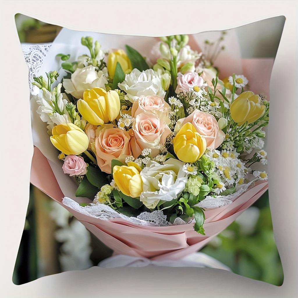 Colorful Flower Bouquet Patterned Cushion for Home Polyester pillowcase, sofa decorative cushion cov Headboard Pillow