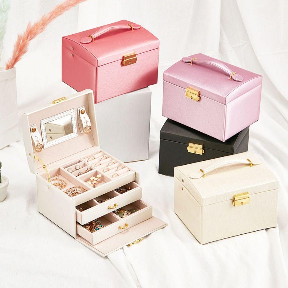 PU Leather Jewelry Holder Multi-layer Square Jewelry Box Fashion Jewelry Packing Bag  Outdoors