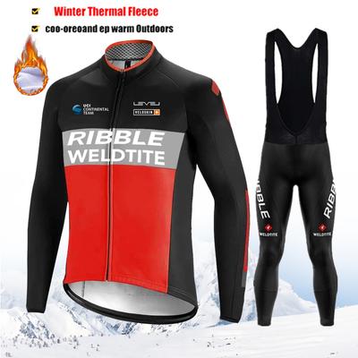 Men's Cycling Jersey Set Winter Thermal Fleece Bike Jersey MTB Road Long Sleeve Hot Warm Soft Brushed Bicycle Clothing Pockets
