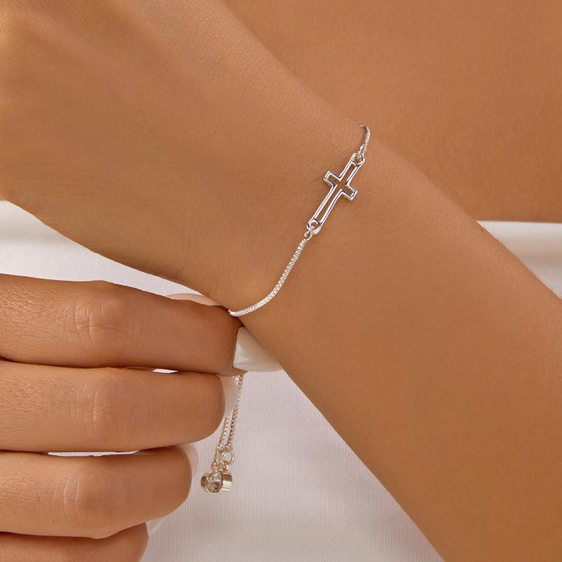 

Zirconia Thin Chain Link Cross Bracelet Women S Adjustable Link Stacked Layered Chain Bracelets A1