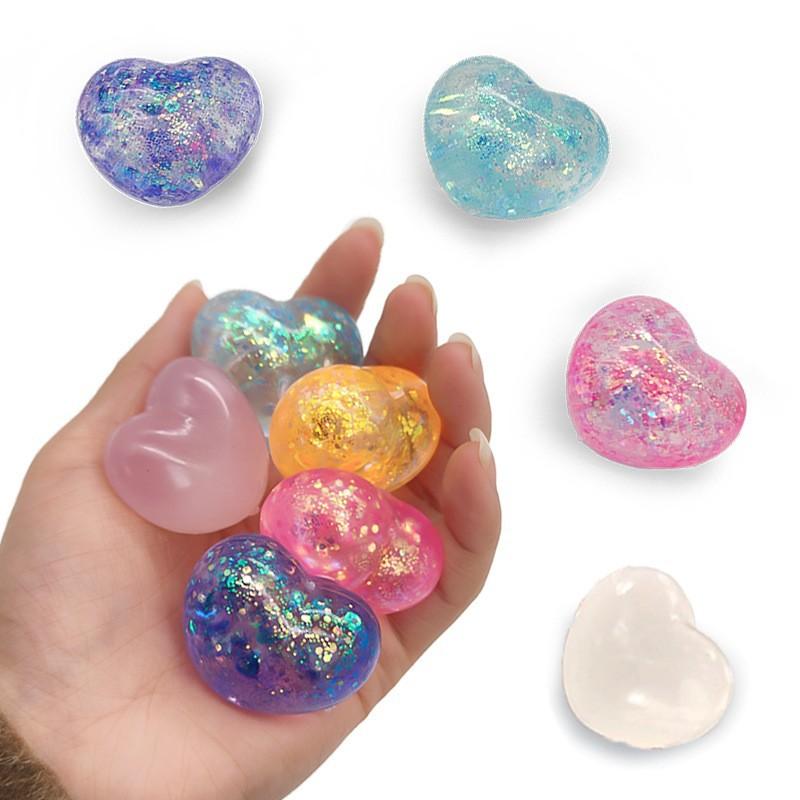 Color Changing Heart Squeeze Toy Sequins Love Shaped Squishy Fidget Toy Stress Relief Gadget for Kids Party Favors