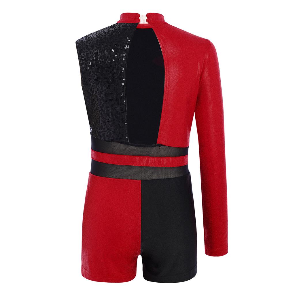 Kids Girls Metallic Jumpsuit for Ballet Dancing Gymnastics Leotards Ballet Mesh Bodysuit Stage Performance Dancewear Costume