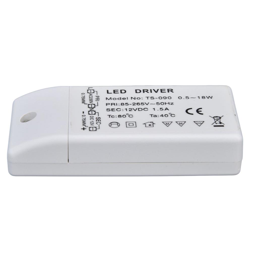 LED Transformer 18W 12VDC 1.5A Constant Current LED Driver for Cabinet Light DIY Lamp AC 85‑265V