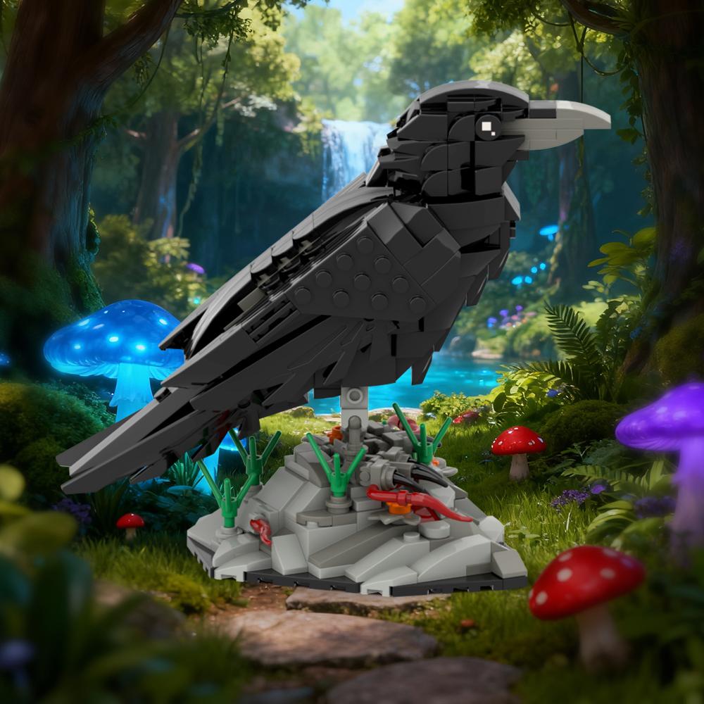 MOC Raven Bird Model Kit, Detailed Black Crow Building Blocks Setfor Kids & Adults, Creative DIY Animal Bricks Toy, Gift for Fan
