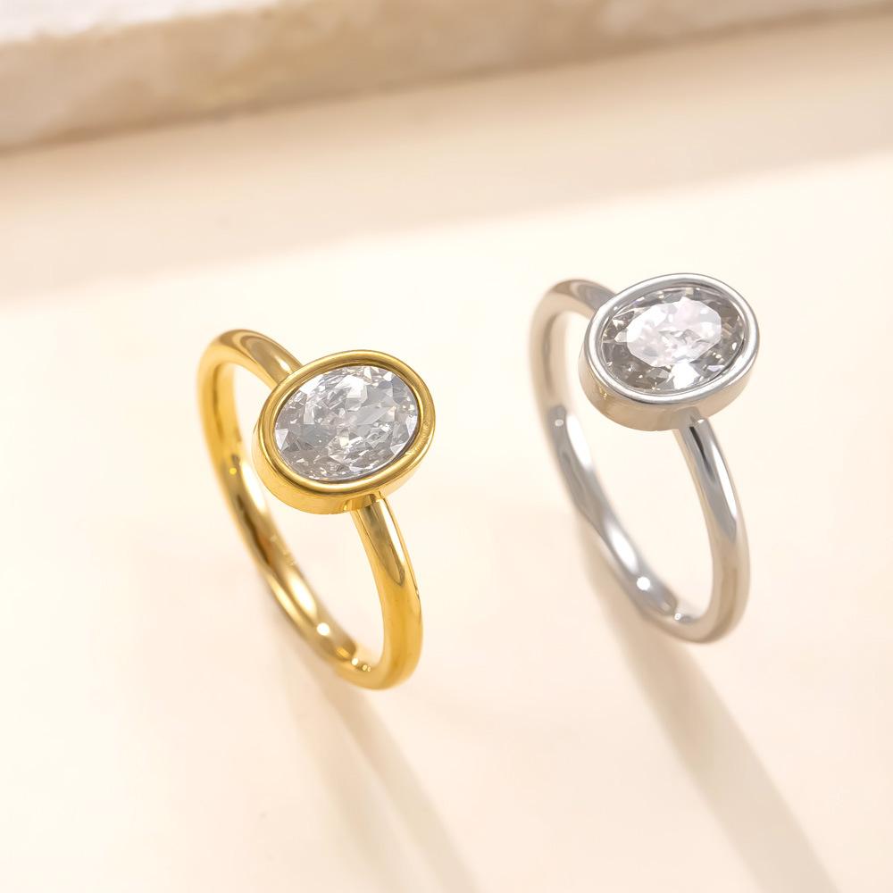 Oval Shaped Zircon Ring for Women Stainless Steel Ring Gold Plated No-fading Jewelry New
