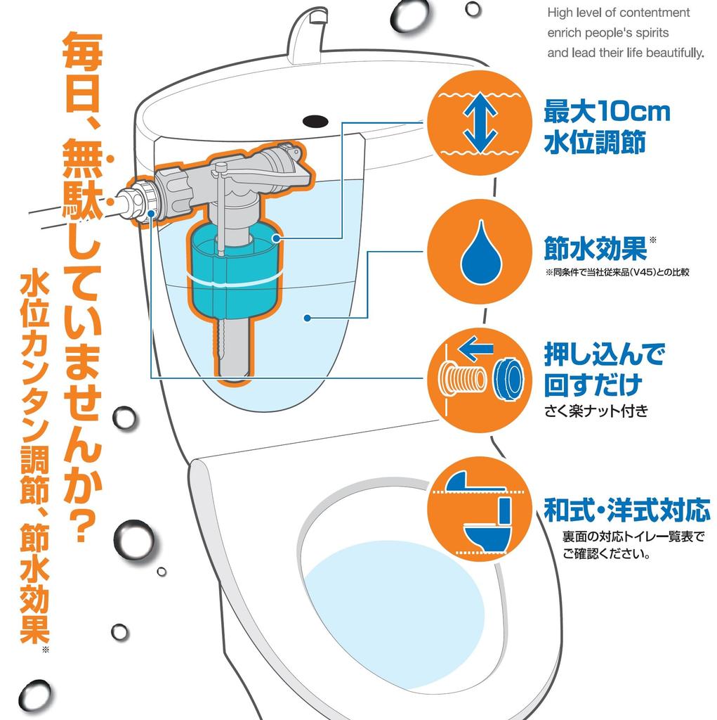 SANEI Toilet Tank Ball Water Level Compatible with Japanese and Western Style (Sanei) Multi-purpose Tap, ABS, Multi-type, Adjustment, Water-saving