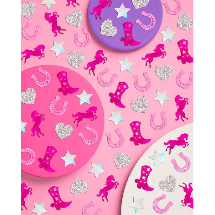 xo, Fetti Pink Pony Club Confetti - 200 pcs | Cowgirl Tablescape, Silver Glitter Bachelorette, Western Table Decor, Birthday Decorations, Cute Party