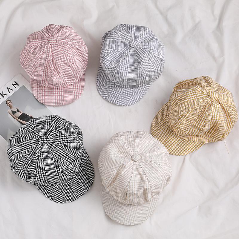 Women All Match Retro Plaid Short Brim Beret for Autumn Winter Wear