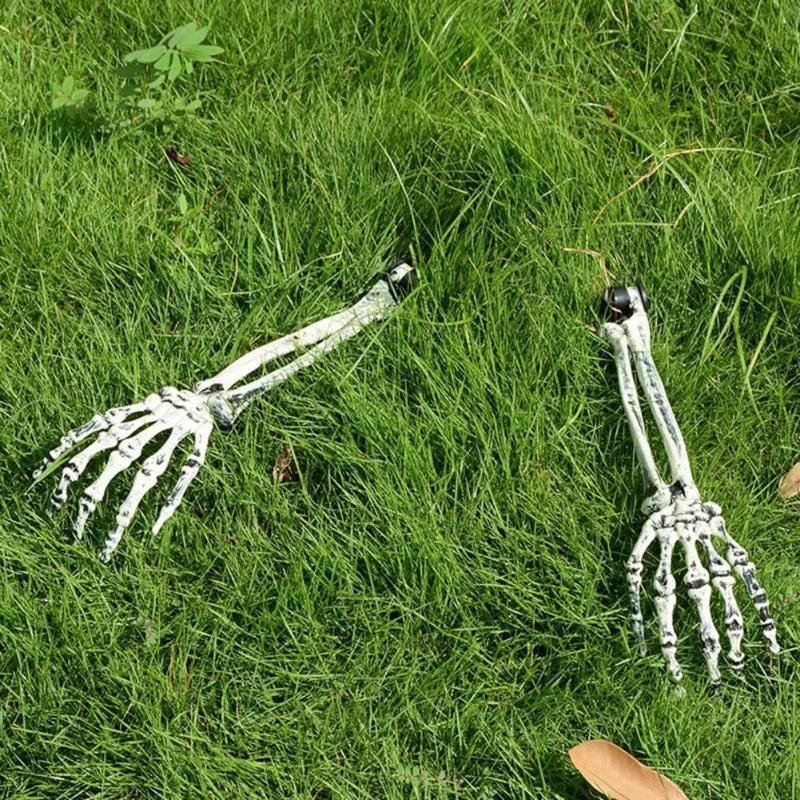Realistische Halloween Skelett Hand Arm Friedhof Dekorationen Knochen Bodenstecker für Haus Garten Rasen Party Deko