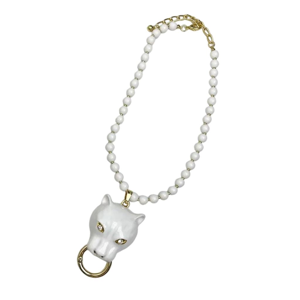 Elegant Collarbone Necklace Enamel Leopard Head Pendant Design Retro Pearls Charm Fashion Neckchain Accessory
