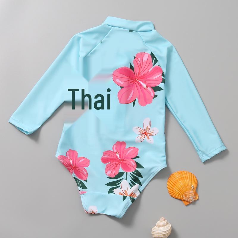 Trendy Korean Toddler Girl's One-Piece Sunscreen Swimsuit Set