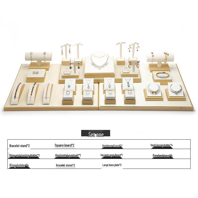 Beige PU Leather Jadeite Jewelry Display Stand for Rings and Pendants