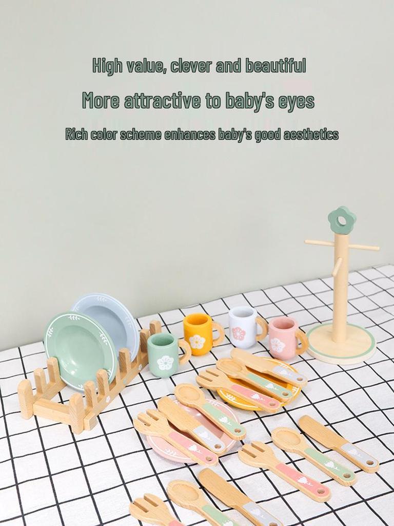 Educational Wooden Play Kitchen Set for Kids: Role-Playing Tableware Toys