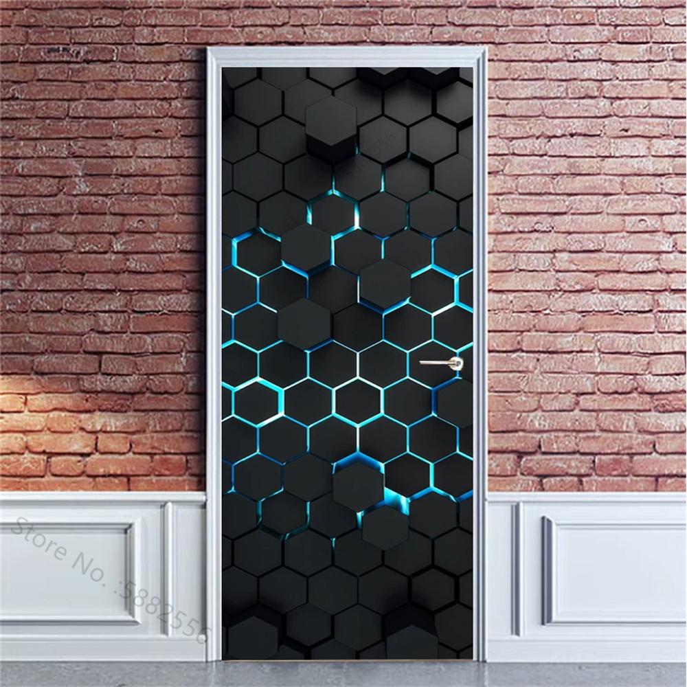 PVC Self-Adhesive Waterproof Door Sticker Modern Simulation Door Mural Wallpaper Living Room Study Home Decor Art Door Poster