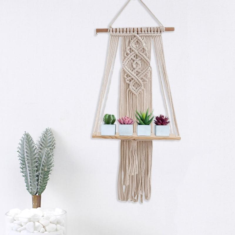 Cotton Rope Storage Rack for Bedroom Handwoven Tapestry Storage Rack Swing Rope Floating Shelf Wall Hanging Organizer