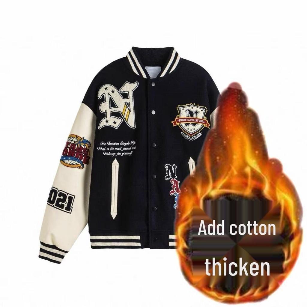 Unisex American Baseball Jacket Autumn/Winter - Trendy Embroidered Cotton Pilot Style, Thick Casual Loose Fit for Couples